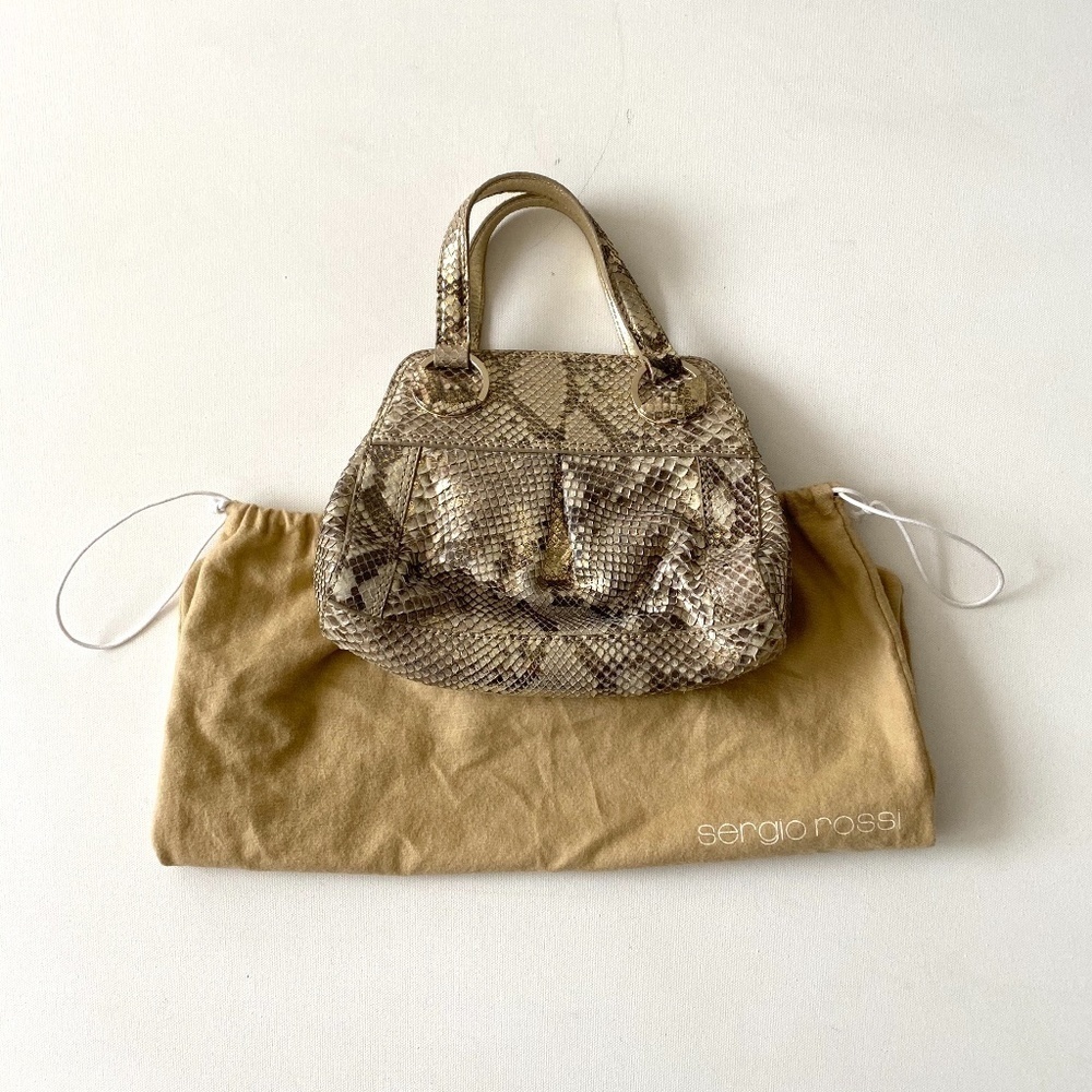 Sergio Rossi Python Beige Gold Wristlet Bag